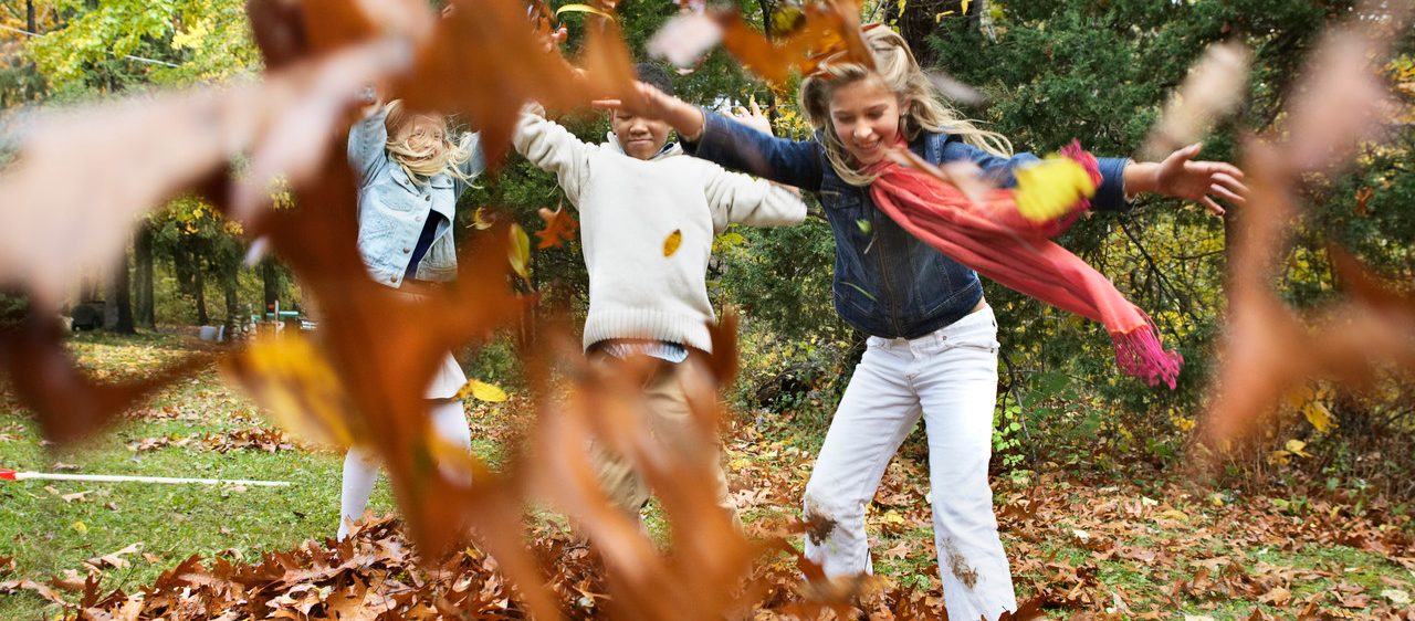 Children Playing in Leaves --- Image by © Steve Prezant/Corbis